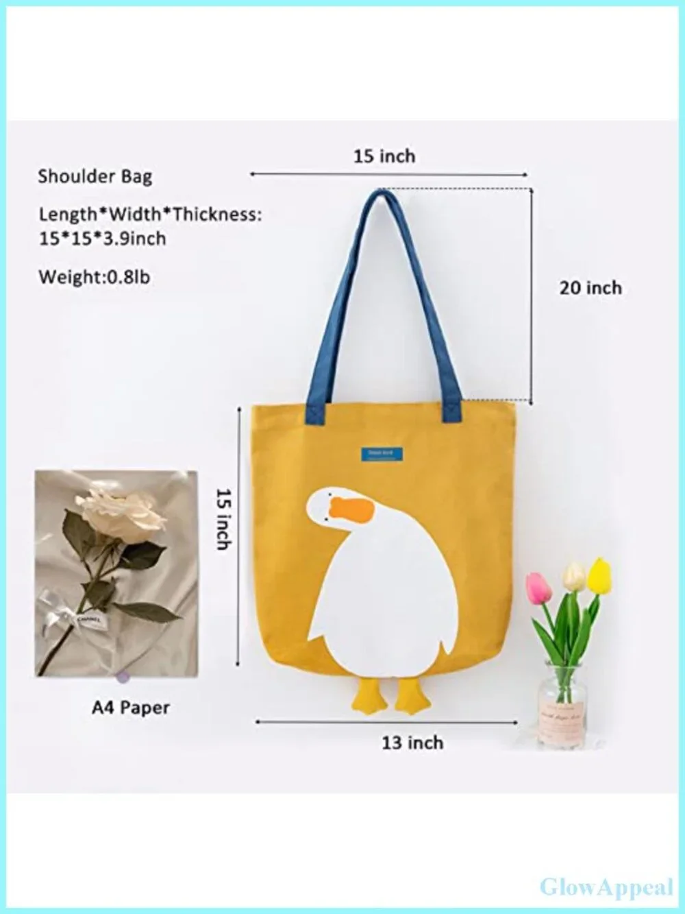 Canvas Tote Bag Reusable Cotton Grocery Shopping Beach 3D Duck Design